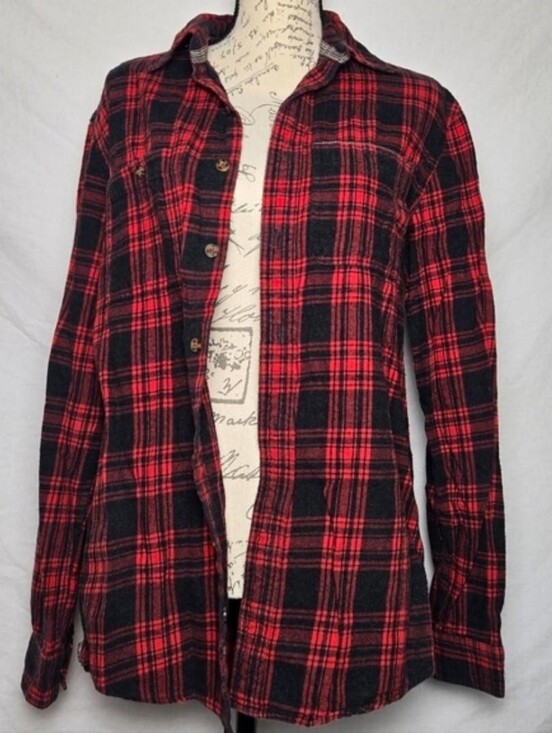 Boston Traders Tops - Boston Traders Plaid Flannel Button-Up Shirt Red Black | Vintage Since 1986 | S